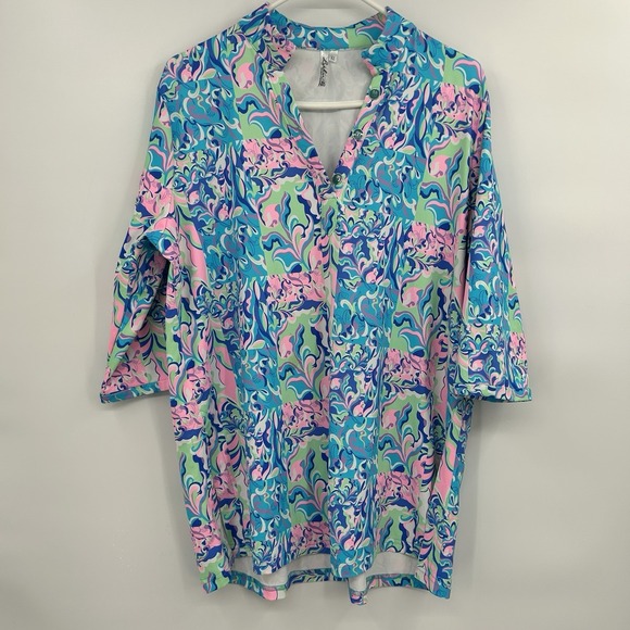 Lulu-B Tops - Lulu-B Womens Resortwear Tunic Top Size XL Preppy Coastal UPF 50+ Travel #5163